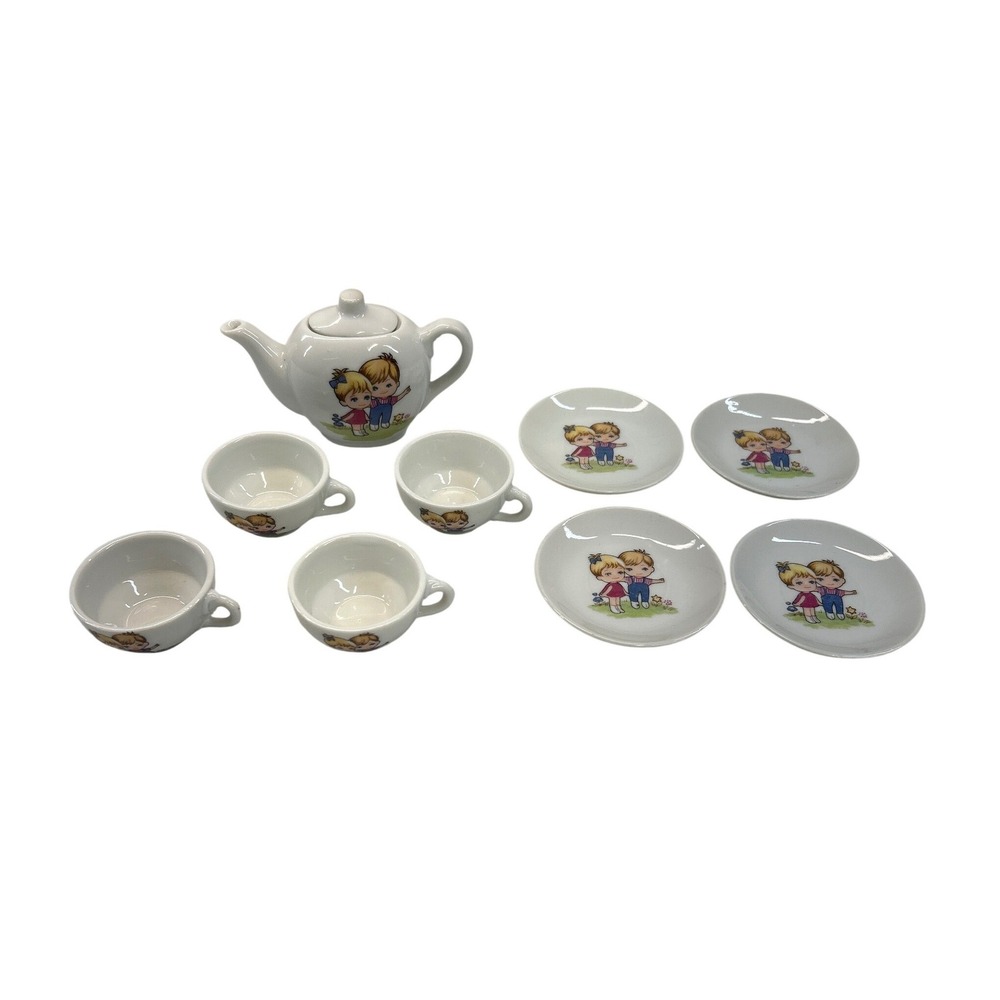 Vintage Miniature China Tea Set White Boy Girl Made in Japan‎ 10pc Set